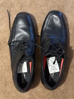 Rockport Black Leather Lace-Up Oxfords with Red Interior Accents